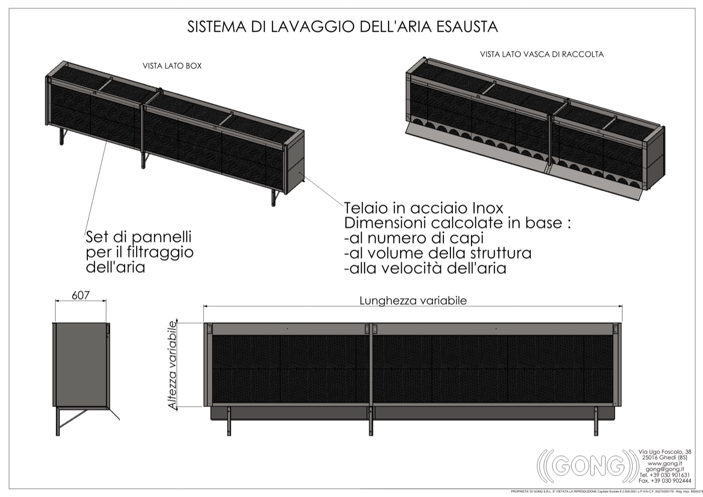 Sistema di lavaggio aria esausta — vista lato vasca di raccolta